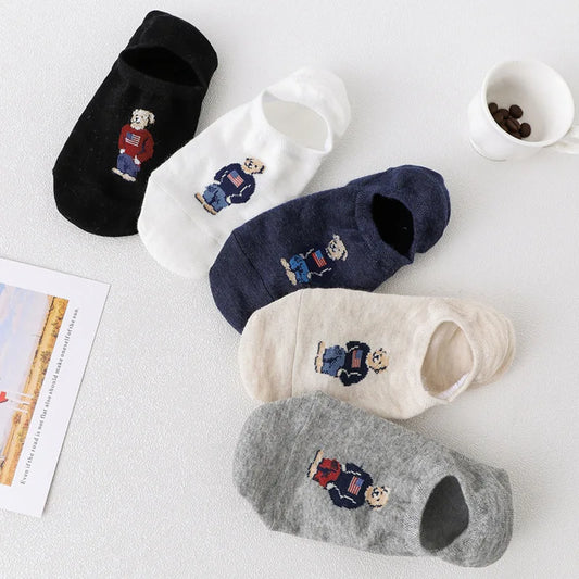 Fashionable Men's Bear Socks: Design with Non-Slip Silicone Grip (5 Pairs)