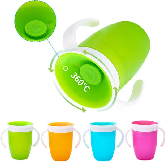 Spin & Sip: 360° Rotating Baby Learning Cup with Double Handle and Leakproof Flip Lid