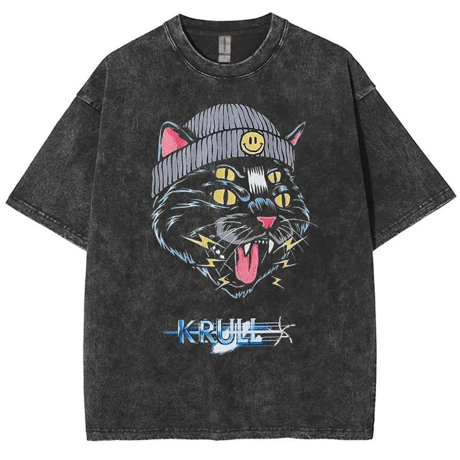 Y2K Anime Washed T-Shirts: Graphic Print Unisex Oversized Tops