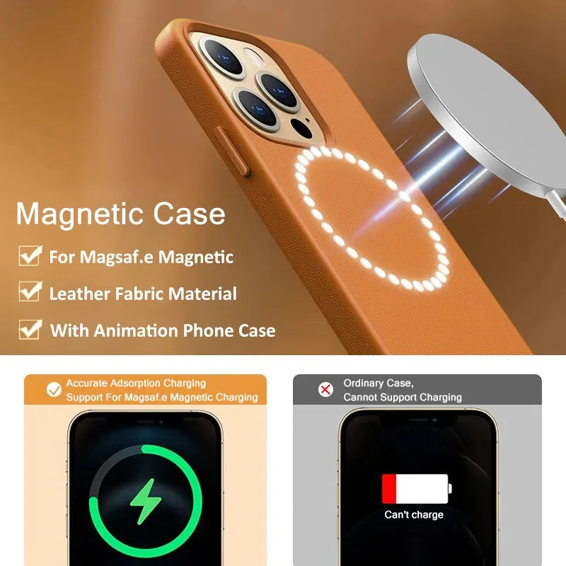 Luxury Leather MagSafe Magnetic Phone Case for iPhone