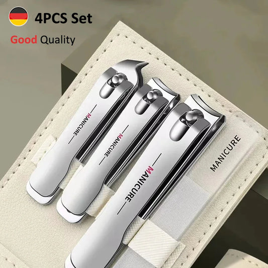 Precision Care: 4-Piece Nail Clippers Set with Rotating Leather Bag