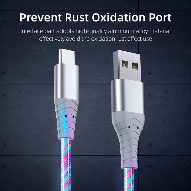 Flow Luminous USB-C Cable: 3A Fast Charging with LED Glow for all devices