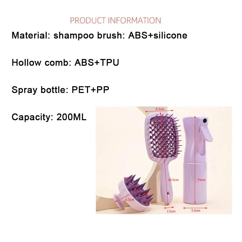 Ultimate Hair Care: Hollow Comb Set with 200ml Spray Bottle & Scalp Massage Brush