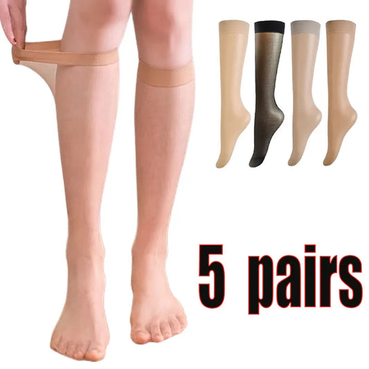 Ultra-Thin Nylon Stockings: Elegant, High-Quality Knee Socks for Women (5 Pairs)