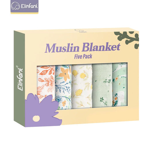 5-Piece Bamboo Cotton Muslin Gift Set: Soft and Absorbent Baby Bibs and Burp Cloths