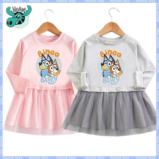 Princess Playtime: Bluey Family Pink Dress with Mesh Skirt for Girls!