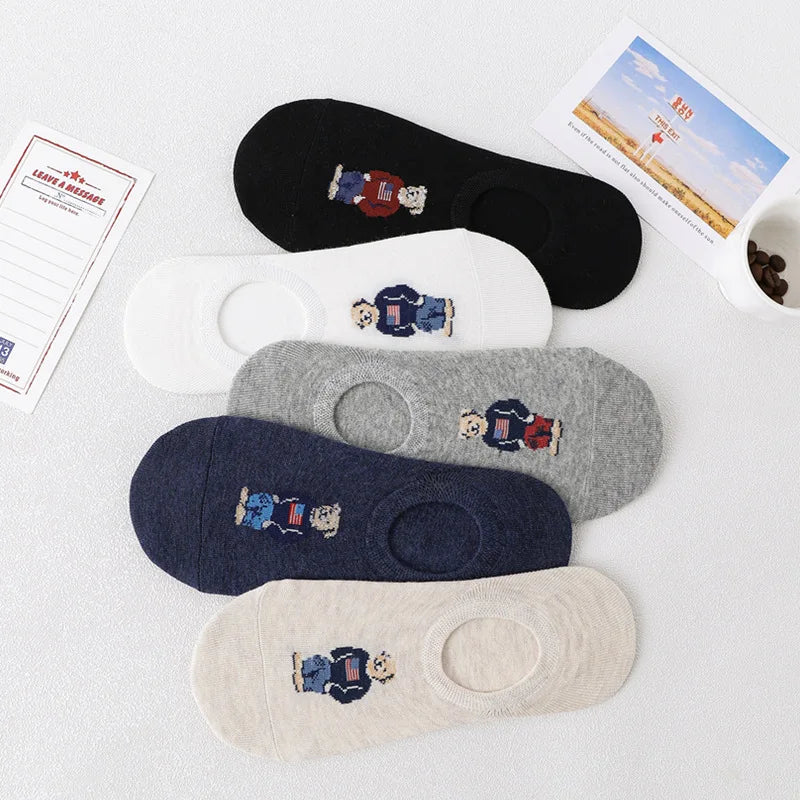 Fashionable Men's Bear Socks: Design with Non-Slip Silicone Grip (5 Pairs)