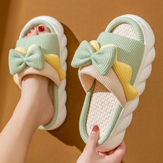 Cozy Linen Slippers with Cute Bowknot - Perfect for Spring & Summer!